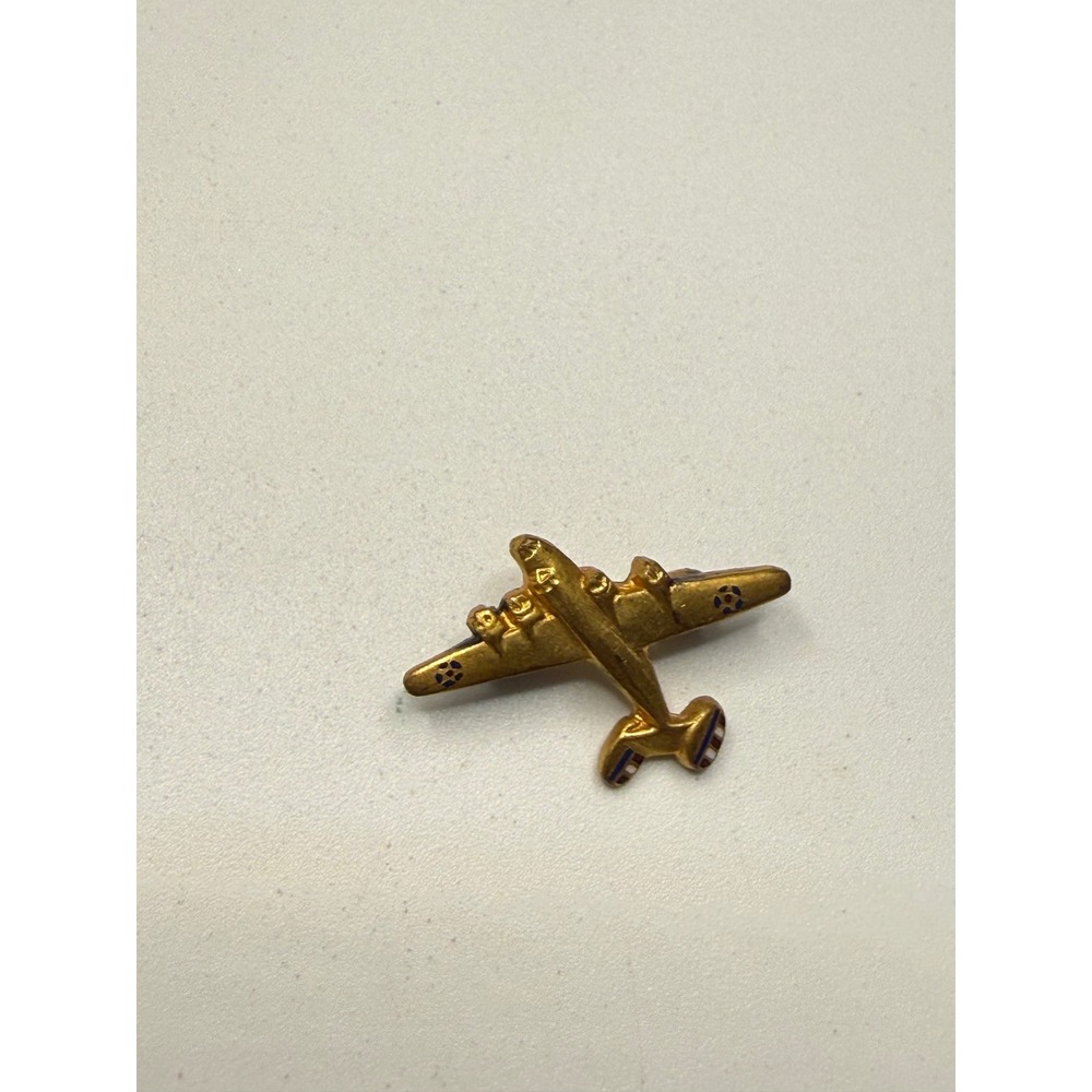 Vintage Miniature Gold Tone Airplane Brooch Bomber Pin Aviation Military Style